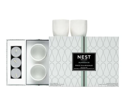 White Tea & Rosemary Alfresco Tealight Set -Scented Serenity Shop NESTNY ALF WTR CAN TEA SET 1 white background