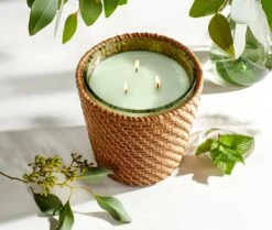 Rattan Wild Mint & Eucalyptus 3-Wick Candle -Scented Serenity Shop NESTNY RATTAN WELL ECS CAN 3W 3