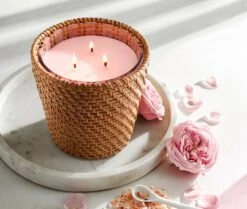Rattan Himalayan Salt & Rosewater 3-Wick Candle -Scented Serenity Shop NESTNY RATTAN WELL HSR CAN 3W 3